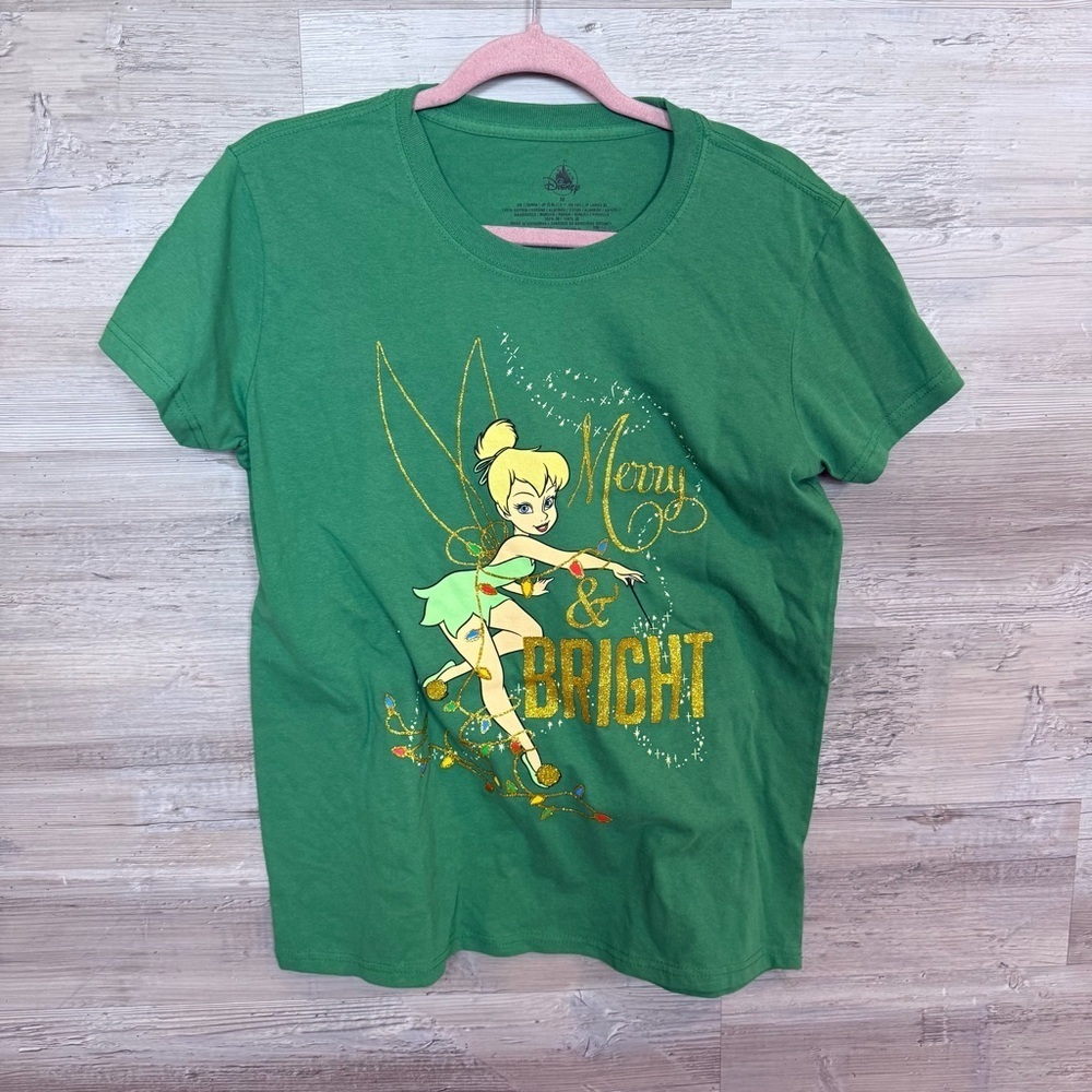 Disney Store Tinker Bell "Merry & Bright" Green Christmas Graphic Tee - Medium